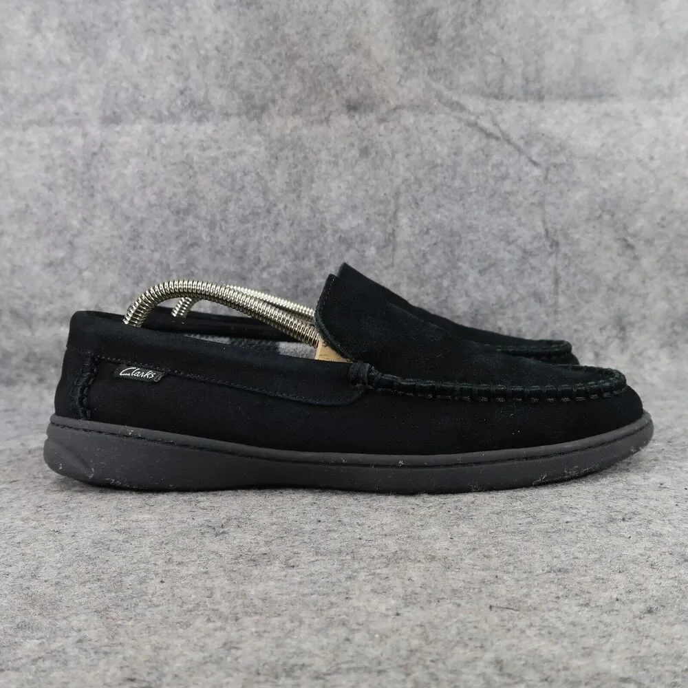 Clarks Shoes Mens 9 Slippers Suede Moccasin Slip On Indoor Outdoor Comfort Black